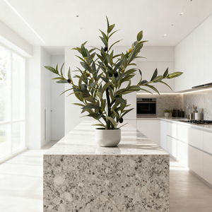 Arbre d'<span class=keywords><strong>olivier</strong></span> artificiel en plastique de décoration moderne haut de gamme avec un grand pot en céramique pour l'intérieur, l'affichage au sol, le salon, Noël - Product Image 3