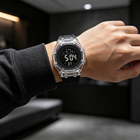 GA2100 Jam Tangan Olahraga Luar Ruangan Jam Tangan Digital Tampilan LED Warna Sederhana Pria Jam Tangan Elektronik Tali Silikon