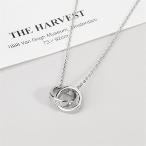 S925 Silver Double <b>Ring</b> Pendant <b>Necklace</b> Geometric Lovers Design Fashionable Clavicle Chain Gift Jewelry - Product Image 2