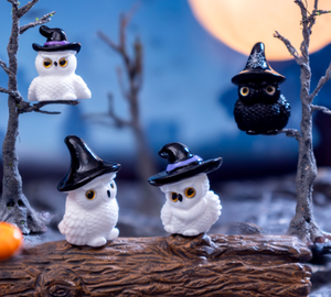 Cara verde bruja búho mini momia sombreros murciélago negro calabaza casa linterna fantasma vampiro Halloween decoración figura para ciego misterio bolsa - Product Image 6