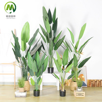 Viajante planta artificial banana folhas verdes, folhas de banana plásticas bonsai árvore e pássaro artificial de vegetais