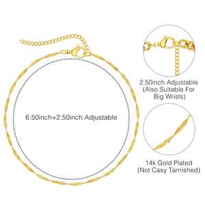 महिलाओं के लिए सोना मढ़वाया स्टेनलेस स्टील फैशन आभूषण सेट बहु-स्तरीय चेन कंगन क्यूबन फिगारो शैलियाँ सरल पायल मनका - Product Image 6