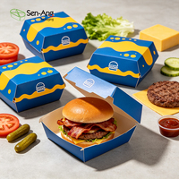 Boîte à hamburger personnalisée en gros, en carton alimentaire jetable résistant à la graisse, pour vente à emporter, impression OEM, fournitures de restauration