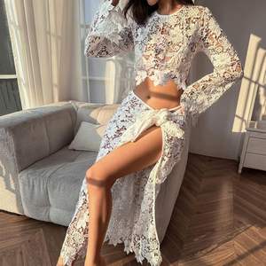 Ensemble Cache-Maillot 2 Pièces au Crochet Personnalisé 2026 – Haut Manches Longues Évidé et Jupe Taille Naturelle Silhouette Droite – Tenue de Vacances - Product Image 6