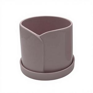 Pot de fleurs en céramique cylindrique droit, traditionnel, écologique, pour l'arrosage et la plantation, avec plateau simple et personnalisé - Product Image 5