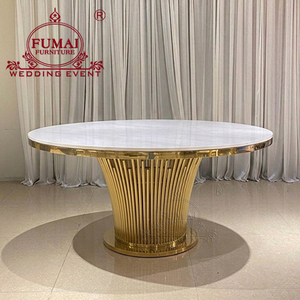 Table d'événement royale circulaire Birthday Paty Ensemble table à manger 7 places en acier inoxydable doré - Product Image 4