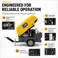 Compresor de Aire de Tornillo Diésel Portátil Atlas Copco XAS88 con Motor Kubota de 33kw para Operaciones en Obras de Construcción de Carreteras