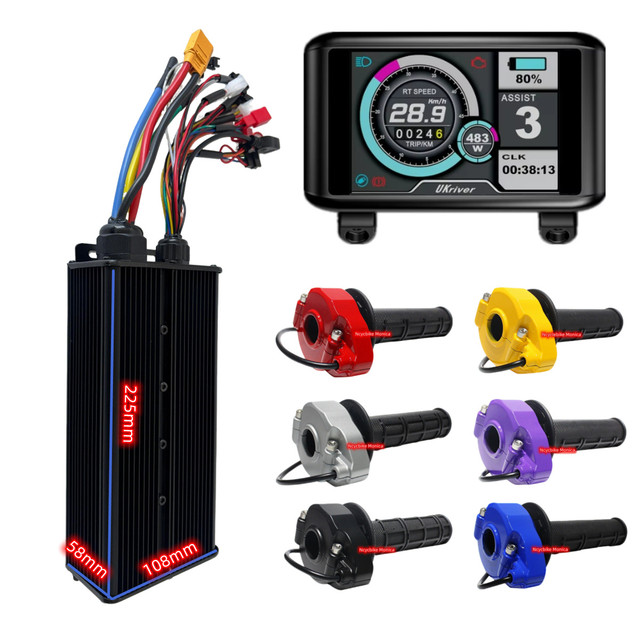 Controller System 72V 100A Black FOC Sine Wave Controller with UKC1 Display and SurRon Throttle Used in 72V 5000W Ebike Kit