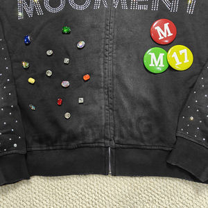 Custom Hoodie Manufacture <b>Sun</b> Faded Heavyweight Vintage Acid Wash Zipper Boxy Fit Zip up Rhinestone Hoodie for Men - Product Image 5