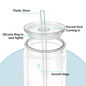 USA RTS 50 Pack 16oz <strong>Plastic</strong> Snow Globe <strong>Tumbler</strong> with Lid and Straw Double Wall Pre Drilled <strong>Plastic</strong> <strong>Mason</strong> <strong>Jar</strong> Cups Can - Product Image 4