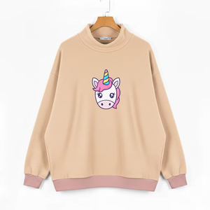 Sweat-shirt col montant oversize OEM pour femme, en molleton de coton doux, coupe décontractée, pour automne-hiver, style streetwear décontracté, avec détails en cristal, haut pour usage quotidien - Product Image 1