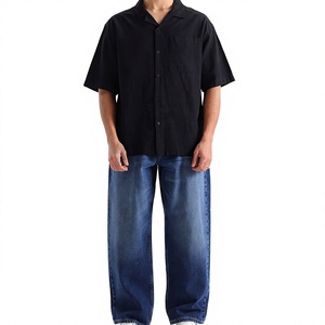 Jean en denim noir déchiré pour homme, coupe évasée, style vintage délavé, jambe large, streetwear, en coton, vente en gros - Product Image 1