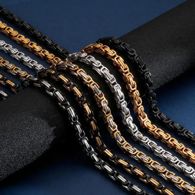 4mm 5mm 6mm 8mm Byzantine Chain Necklace Bracelet High Quality 304 Stainless Steel Gold IP Plated Custom Byzantine Chain For Men