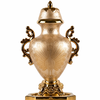Vase urne de luxe européen doré à motif paon avec poignées, fait main, pour décoration de mariage et de maison, pièce maîtresse