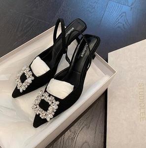 New Pointed-toe Rhinestone Female Sandals Summer Autumn Low Heel Pumps Outside Office Ladies Dress Shoes - Product Image 4