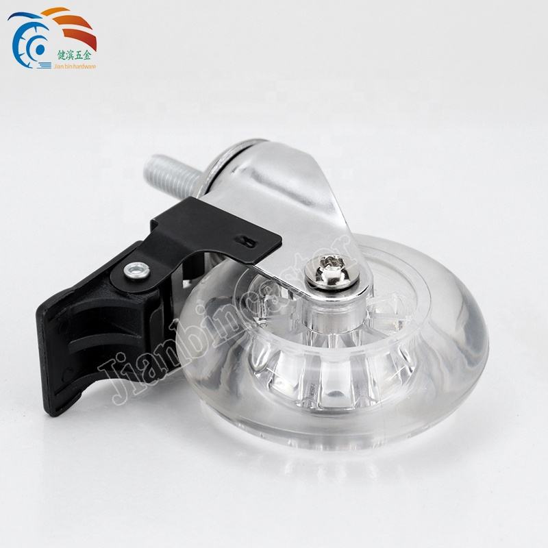 3 Transparent Swivel Steel Polypropylene Wheel Ball Bearing Office Chair Caster with 50kg Load Capacity and Swivel Brake