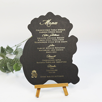 Tarjetas de menú de cena de papel negro Premium de lujo moderno DIY, lámina de oro de doble cara para 30 ceremonias de cumpleaños con Ángel musical