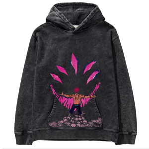 Felpa con Cappuccio Unisex Nera in Cotone con Stampa Digitale Personalizzata, Effetto Vintage Lavato, Pullover con Cartoni Animati, <span class=keywords><strong>Abbigliamento</strong></span> <span class=keywords><strong>Anime</strong></span> - Product Image 3