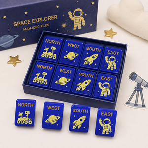 Tuiles de mahjong en acrylique bleu marine, ensemble de mahjong pour enfants Space Explorer, jeu éducatif pour garçons et filles - Product Image 5