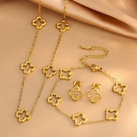 Комплект ювелирных украшений Rsoul Van 18k PVD Gold Cleef Four Leaf Clover: водонепроницаемые серьги и ожерелье из нержавеющей стали для повседневной носки