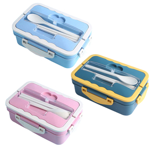 eco-friendly food grade pp bento box wheat straw microwave insulation bento lunch box with handle and cutlery