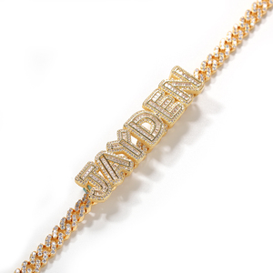 Collana Choker Hip Hop <span class=keywords><strong>Personalizzata</strong></span> con <span class=keywords><strong>Nome</strong></span>, Catena Cubana 9mm in Ottone con Zirconia, Placcata in Oro 18K - Product Image 6