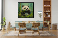 Peinture à l'huile artisanale de panda avec fourrure douce et bambou, art mural de haute qualité pour la décoration du salon