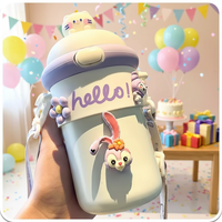 Gourde Dessin Animé de Grande Valeur pour Étudiants, Grande Capacité, Mignonne, avec Paille, Tendance Internet, Bouteille en Verre Portable pour Enfants