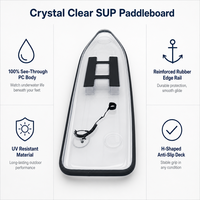Planche à pagaie transparente en polycarbonate, planche à pagaie transparente SUP, planche de surf