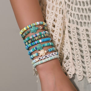Ocean Series Polymer Clay Stackable <b>Bracelet</b> Set Beachy <b>Turtle</b> Beaded Women Gift Jewelry Spring 2025 - Product Image 2