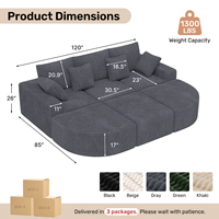 Canapé-lit modulaire extensible et convertible, chaise longue incurvée, en velours rayé, siège profond, canapé sectionnel pour école