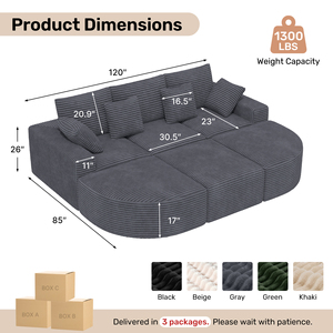 Sofá Cama Modular con Chaise Longue Curvo, Tapizado en Corduroy a Rayas, Asiento Profundo, Espuma de Alta Densidad para Sala de Estar - Product Image 6