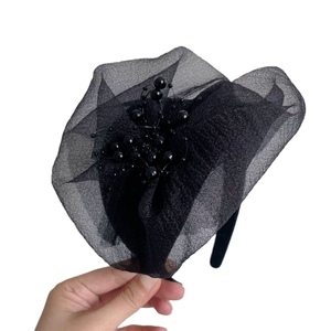 Fashionable <strong>Beaded</strong> <strong>Headband</strong> for Covering White Hair, Half-cap <strong>Headband</strong> That Hides the Forehead, Suitable for Evening Parties - Product Image 1