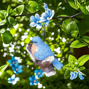 Scultura Artigianale in Resina Personalizzata, Piccola Uccellina Blu Dipinta a Mano, Decorazione per Giardino e Alberi - Product Image 5