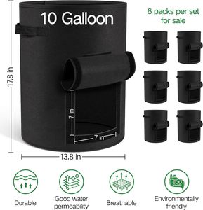 Bolsas de Cultivo Negras Resistentes de 10 Galones con Asas Reforzadas, Tela No Tejida para Plantas, Vegetales, Contenedores de Jardín para el Crecimiento - Product Image 2