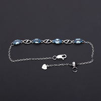 F0092 Respect de la topaze bleue suisse naturelle Gemstone Fashion 925 Sterling Silver Bracelet Bijoux pour filles