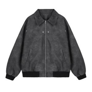 Veste en cuir rétro américaine 2025PU pour hommes et femmes au printemps et en automne, col rabattu, veste en cuir de couple - Product Image 1