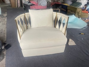 <span class=keywords><strong>Fauteuil</strong></span> d'appoint de luxe en cuir blanc avec cadre doré, dossier en treillis moderne, pour hôtel de luxe, hall d'accueil, sièges de réception - Product Image 4