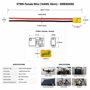 Connettori XT90S con Cavo Anti-Scintilla XT-90S XT90 2P Femmina 300mm 8AWG in Silicone per Batterie Lipo 6S 12S - Product Image 3