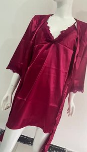 Robe de nuit en Satin pour femmes, ensemble de 2 pièces, Lingerie Sexy en <span class=keywords><strong>soie</strong></span> avec coussin de poitrine - Product Image 5