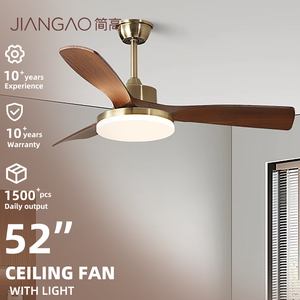 Kipas Angin Plafon Kamar Tidur 220v Komersial 42/52 Inci 3/5 Bilah Lurus Kayu Kuningan untuk Dapur Dengan Lampu LED untuk Kamar Tidur - Product Image 1