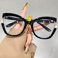 Lunettes de soleil œil de chat pour femme, monture rose écaille surdimensionnée, décorées de perles, verres transparents, bicolores, style rétro, pour l'extérieur