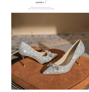 Zapatos de Tacón Alto para Mujer, con Lentejuelas Brillantes, con Nudo de Mariposa, para Oficina, Fiesta, Boda, con Punta en Pico, Elegantes y Finos - Product Image 4