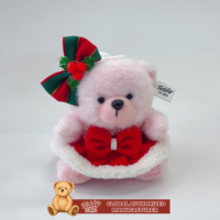 Pendentif en peluche ours en peluche mignon de Noël, mini-ours avec bonnet tricoté, écharpe, pull à bonbons et jean en denim