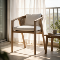 Ensemble de salle à manger en rotin d'extérieur |   Table et chaises de jardin en bois massif, résistantes aux UV, imperméables, meubles d'extérieur toutes saisons