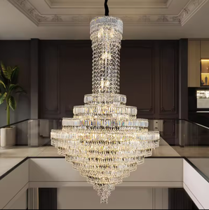 Diseño moderno escalera Villa sala de estar escalera grande largo LED lujo K9 araña de cristal - Product Image 5