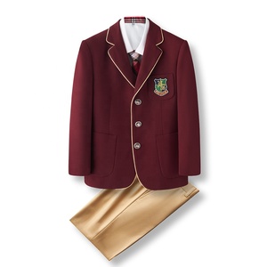 Nieuwste Kastanjebruine Kinder Unisex Schooluniform Sets Met Kraag Kaki Geplooide Rok En Broek Pak - Product Image 1