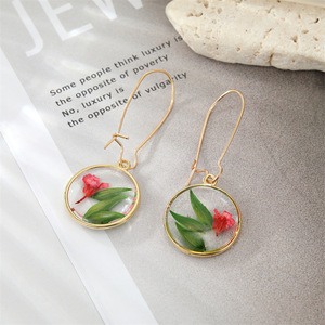 Pendientes redondos de resina con flores secas estilo bohemio vintage para mujer, pendientes colgantes creativos y coloridos con flores preservadas eternas, minimalistas - Product Image 6