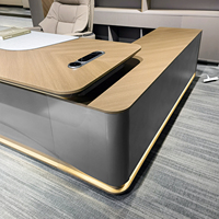 Bureau de direction moderne de luxe avec chargeur sans fil et éclairage LED, grand bureau en forme de L pour les cadres