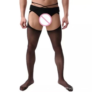Combinaison sexy pour homme, collants transparents à entrejambe ouvert, élastiques, en spandex noir, polyester, vêtements de danse exotique, vêtements de performance - Product Image 4